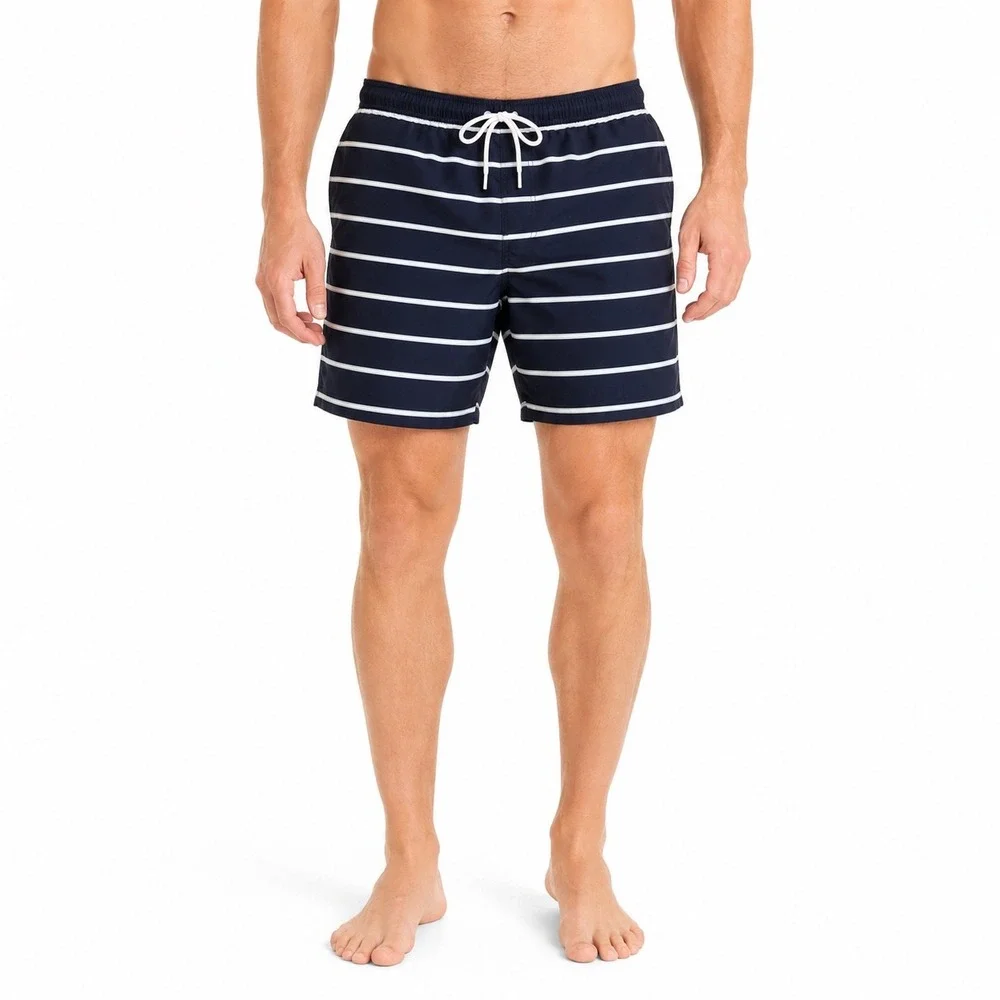 Amazon Essentials Swim Trunks Mens XXL Navy Blue NWT Striped Board Shorts